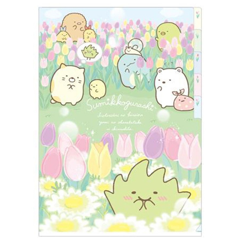 San-x A4 Index Folder with 5 Pockets Sumikko Gurashi Flower Field and Zassou