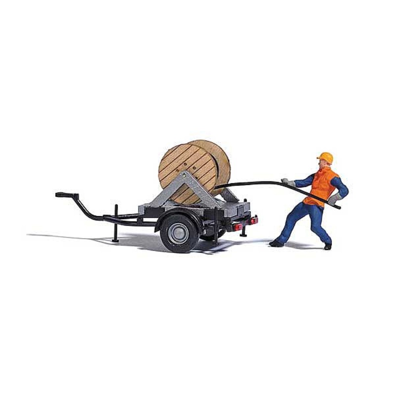 Cable Reel on Trailer with Figure Miniature Scene