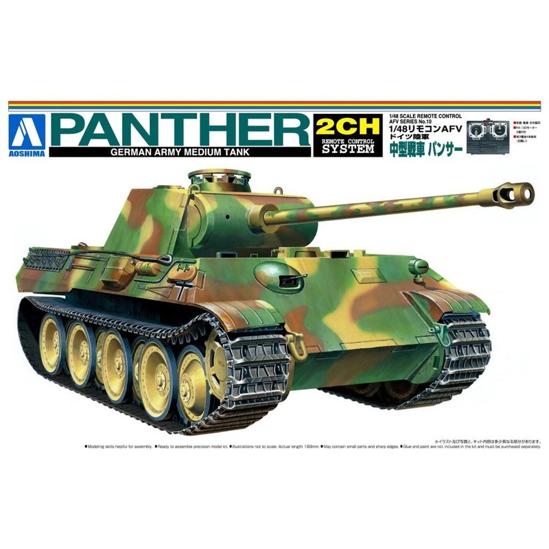 Aoshima 48658 RC AFV Series No. 10 German Army Medium Tank Panther 1/48 Scale Kit