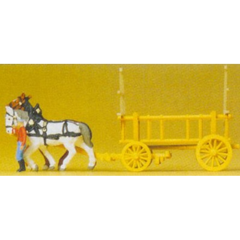 N Horse Drawn Hay Wagon w/Woman Walking