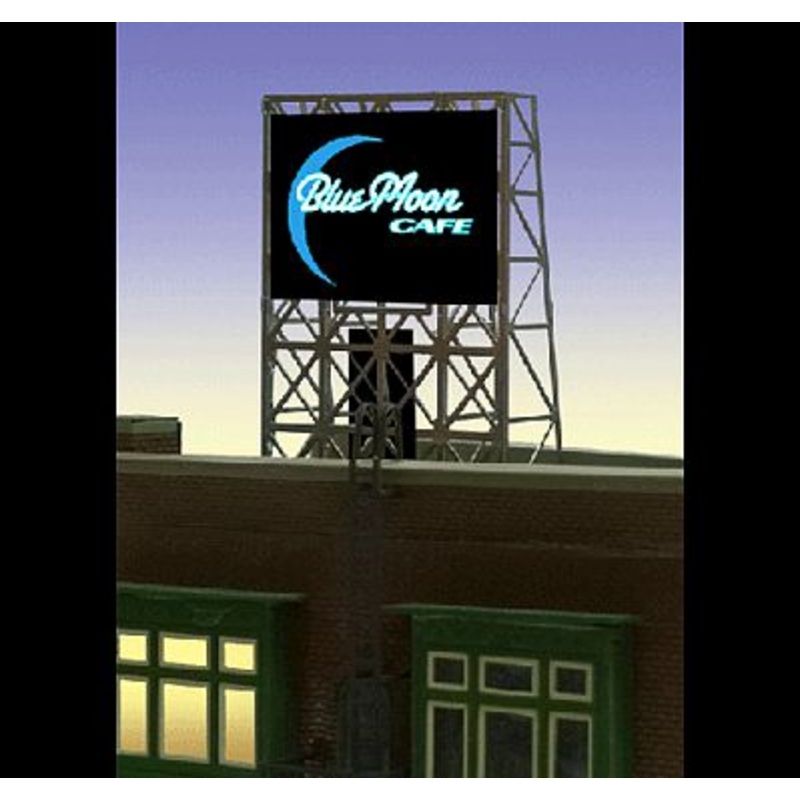 Blue Moon Cafe Flashing Neon Rooftop Billboard