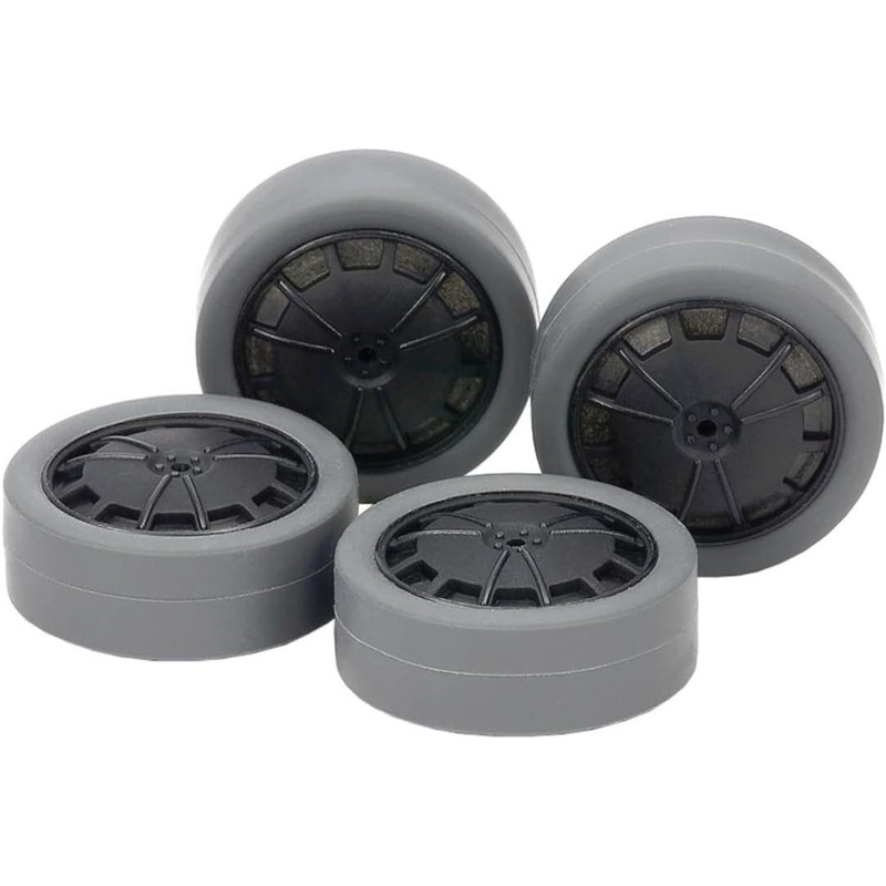 Tamiya Mini 4WD Hard Small Dia. Low-Profile Tires (26mm/Gray) & Carbon Wheels (Dish, for Super X & XX Chassis)