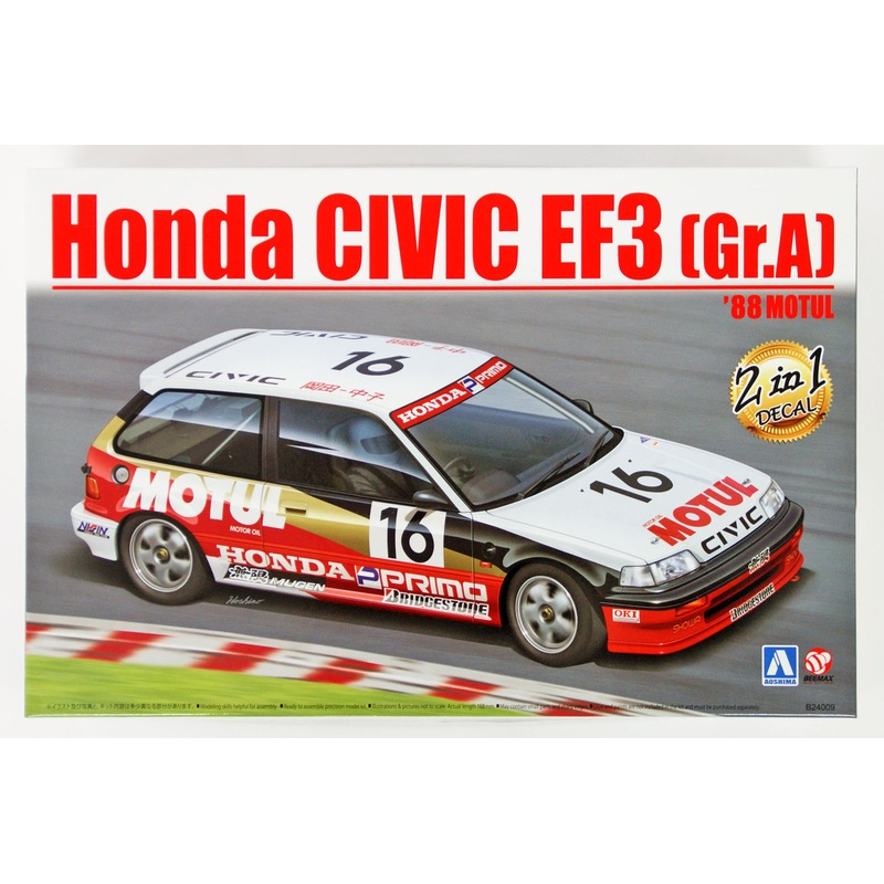 Aoshima 98301 Honda Civic EF3 Gr.A ’88 Motul 1/24 Scale Kit