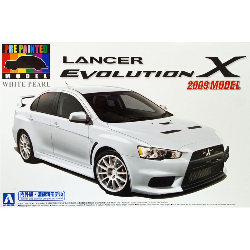 Aoshima 08034 Mitsubishi Lancer Evolution X 2009 Model White Pearl 1/24 Scale Kit (Pre-painted Model)