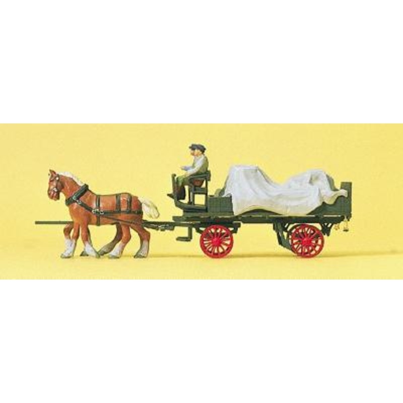 Horse-Drawn Wagon with Tarp & 2 Figures