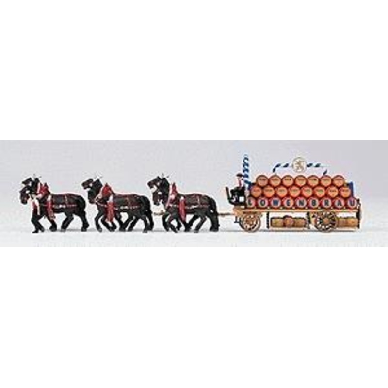 Horse-Drawn Beer Wagon with Horses Lowenbrau
