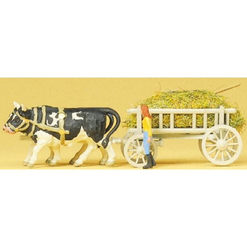 Ox-Drawn Hay Wagon with Driver & Load – Assembled – HO-Scale