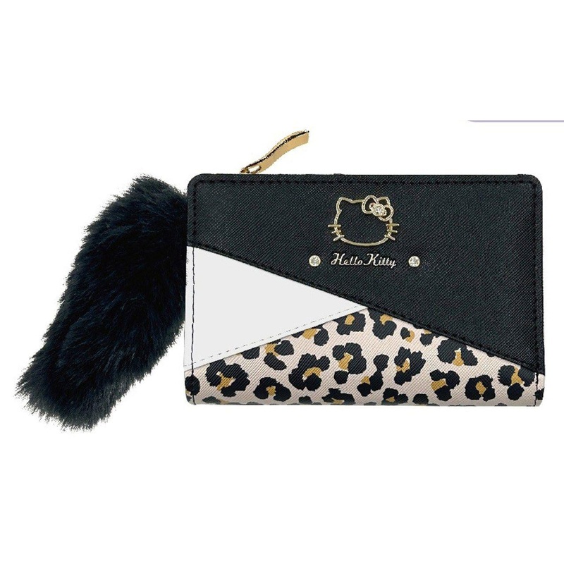 Sun Art Hello Kitty Leopard Print Three-Fold Leather Wallet Black