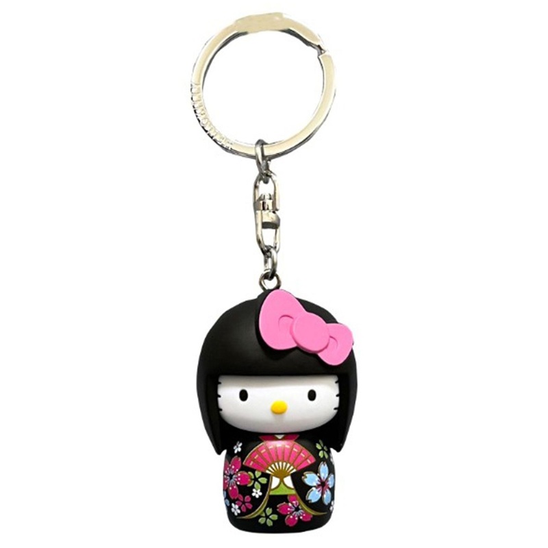 Asunarosya Hello Kitty Kokeshi Keychain Sakura Ribbon Dark Pink