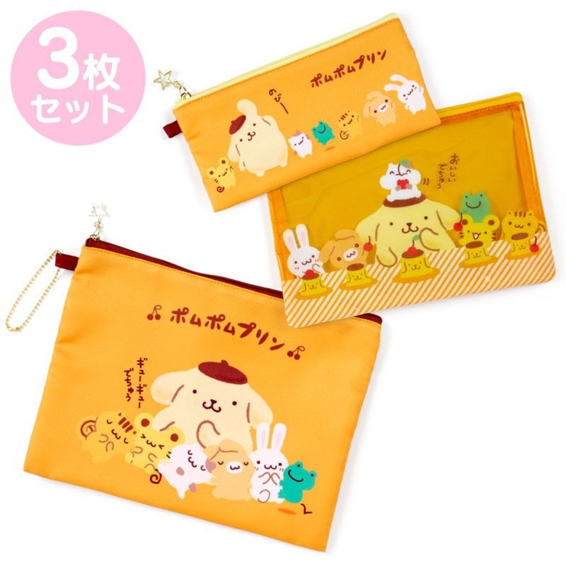 Sanrio Flat Pouch Set of 3 Pom Pom Purin (Team Purin)