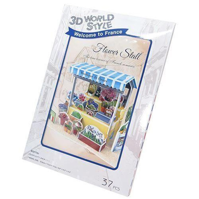 Jigsaw Puzzle 3D Puzzle 3D Craft Model World Style France – Market Flower Shop (Flower Stand) Heart Art Collection (37 Pieces)