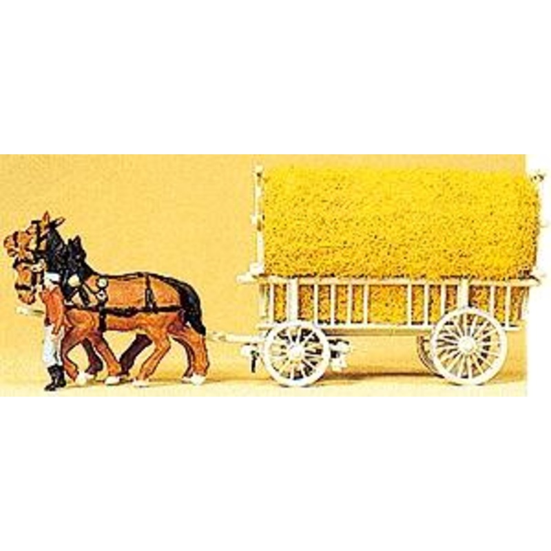 Horse-Drawn Hay Wagon with Driver & Load