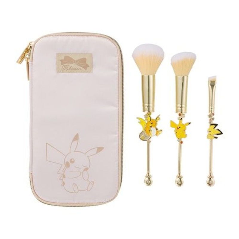 Pokemon Center Original Makeup Brush Set with Pouch – Pikachu & Raichu & Pichu