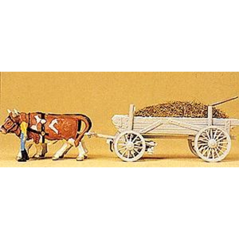 Ox-Drawn Manure Wagon with Driver, Load & Ox