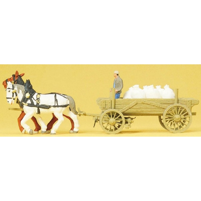 Horse-Drawn Cargo Wagon with Horses