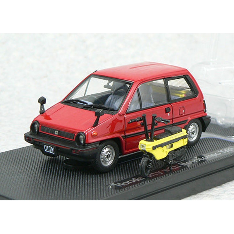 Ebbro 44016 HONDA CITY Red with Motocompo Yellow 1/43 Scale