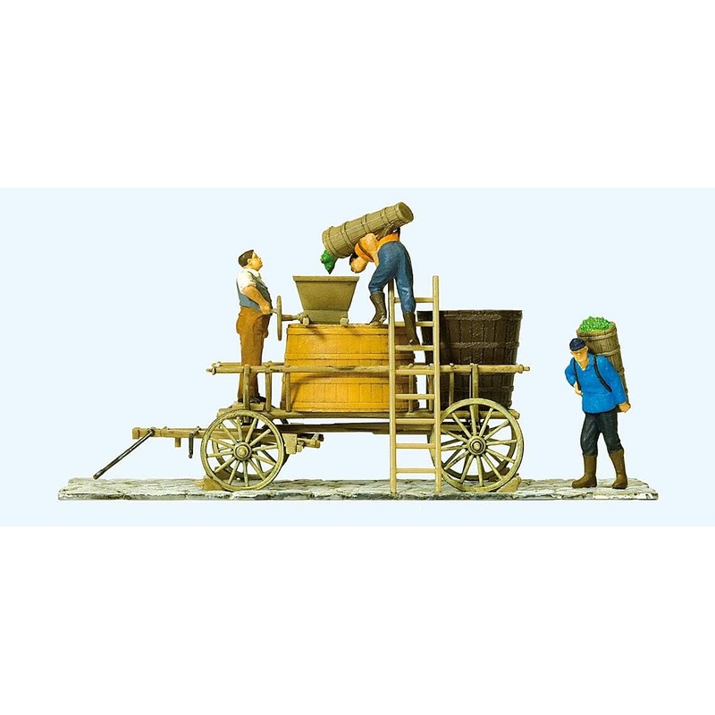 Wine Wagon Standing with Vat & Grape Press Details