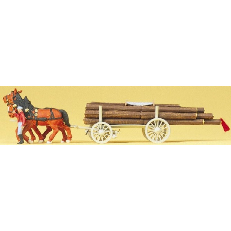 Horse-Drawn Log Wagon with Driver & Load – HO-Scale