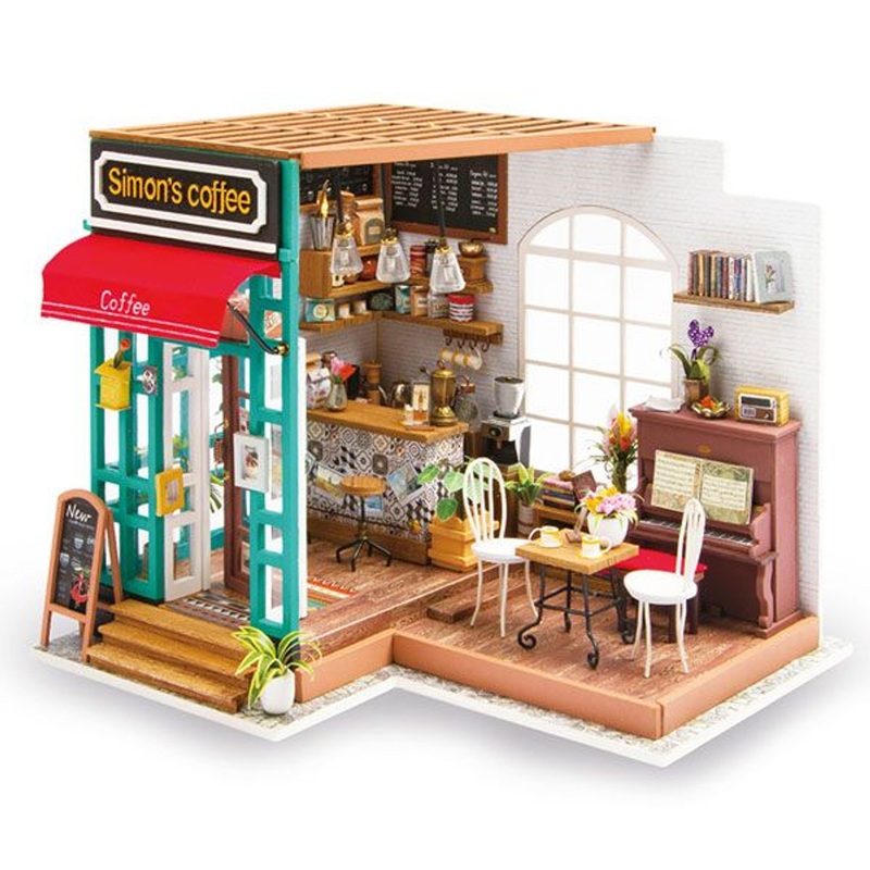 ROBOTIME DIY Miniature House Cafe Time Handmade Kit (203 Pieces)