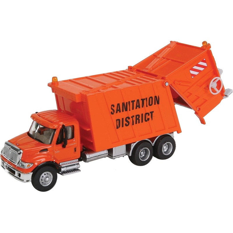 International 7600 Orange Garbage Truck