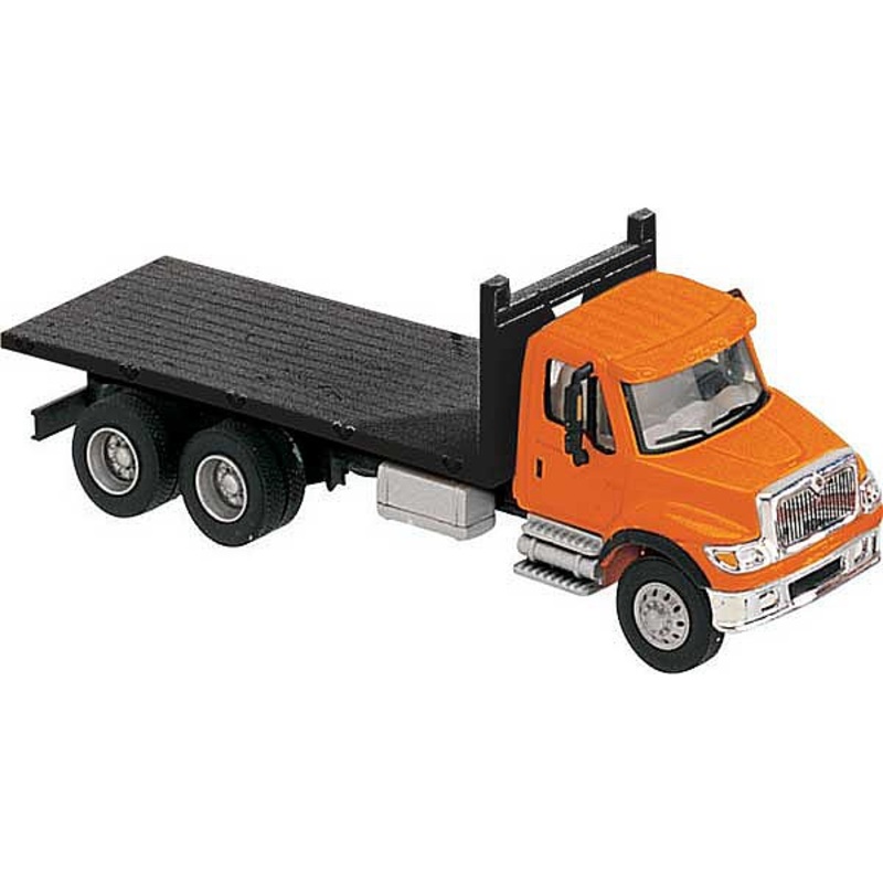 International(R) 7600 3-Axle Orange Flatbed Truck