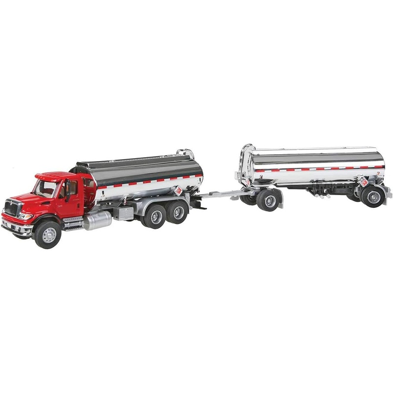 International 7600 Red Tank Truck and Trailer