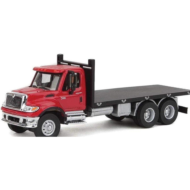 International(R) 7600 3-Axle Red Flatbed Truck