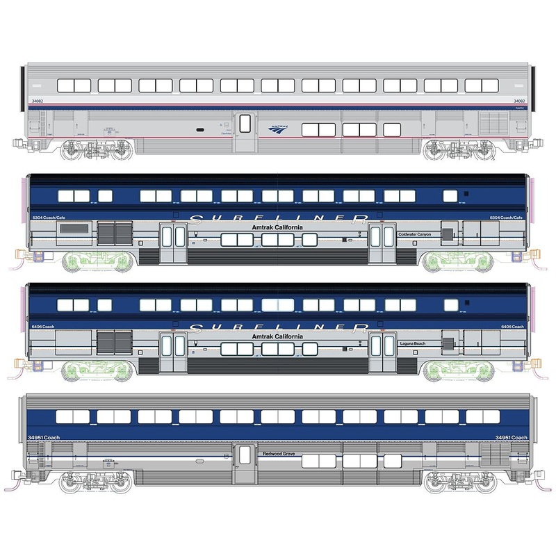 N Amtrak Pacific Surfliner 4-Car Add-On w/Lighting