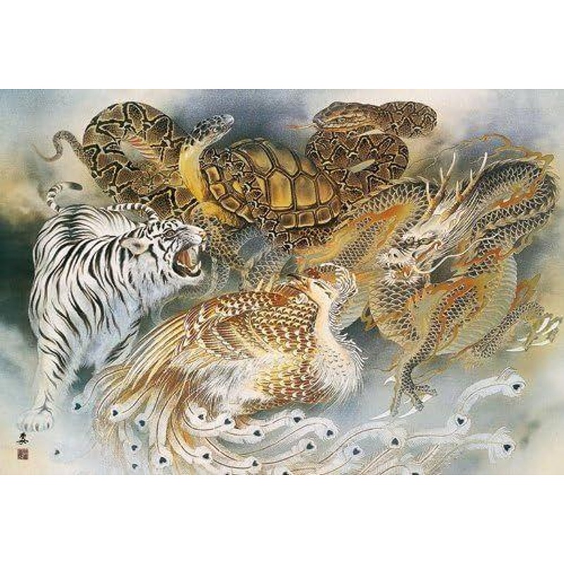 Appleone 60-003 Jigsaw Puzzle Auspicious Four Divine Beasts Painting (Kozuma Kaname) (60 Pieces)
