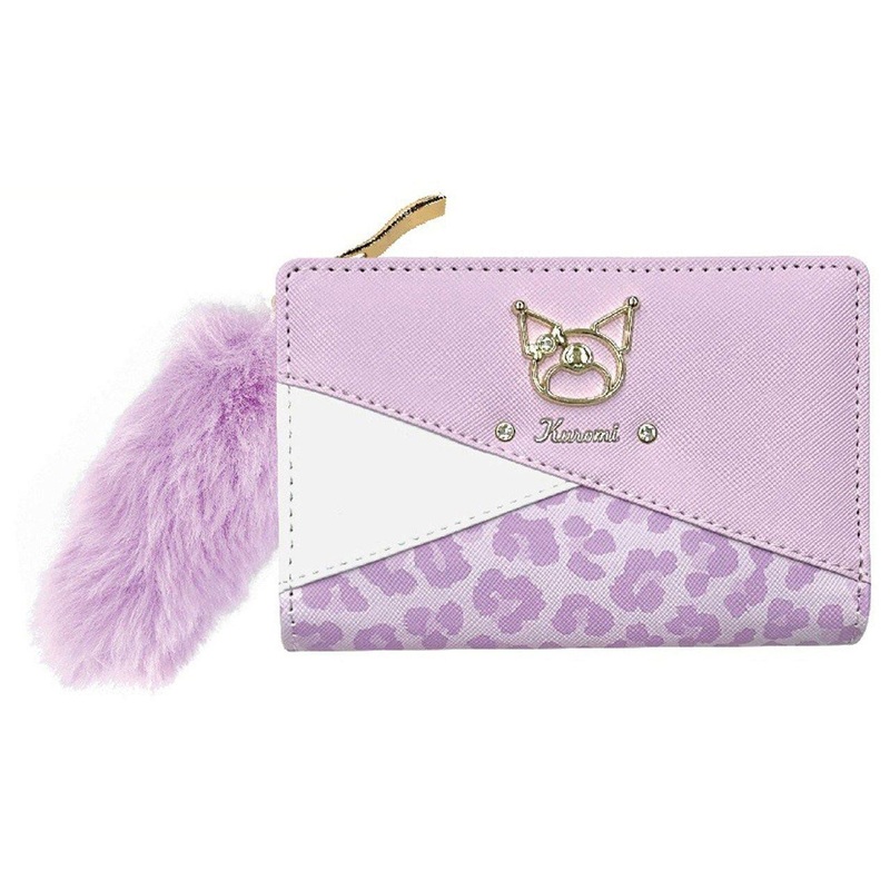 Sun Art Kuromi Leopard Pattern Three-Fold Leather Wallet Purple