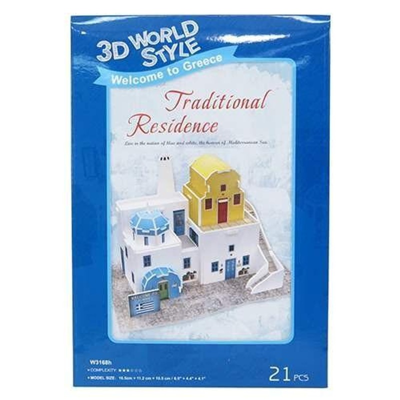 Heart Art Collection Jigsaw Puzzle 3D Puzzle 3D Craft Model Greece Traditional Residence (21 Pieces)