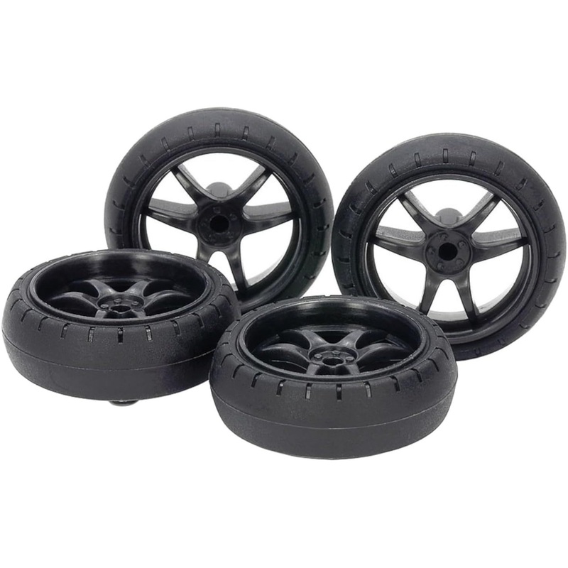 Tamiya 15546 Mini 4WD Large Diameter Low Friction Arched Tires (31mm) & Carbon Wheels (V Spoke)