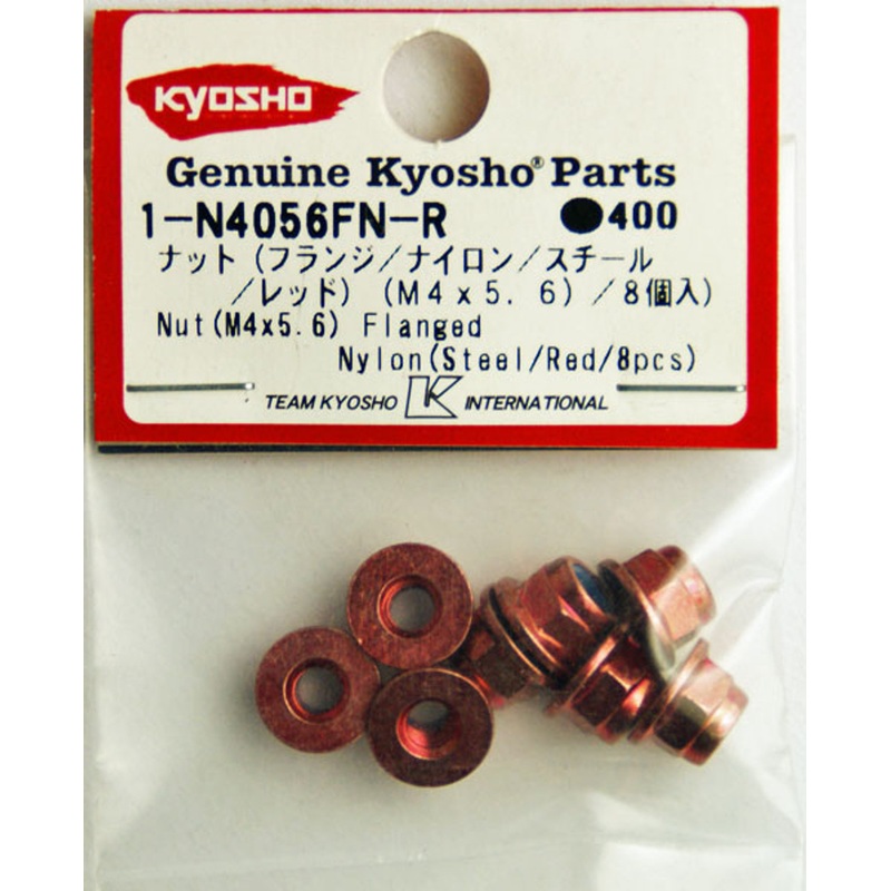 Kyosho 1-N4056FN-R Nut (M4x5.6/Flanged/Nylon/Steel/Red/8pcs)