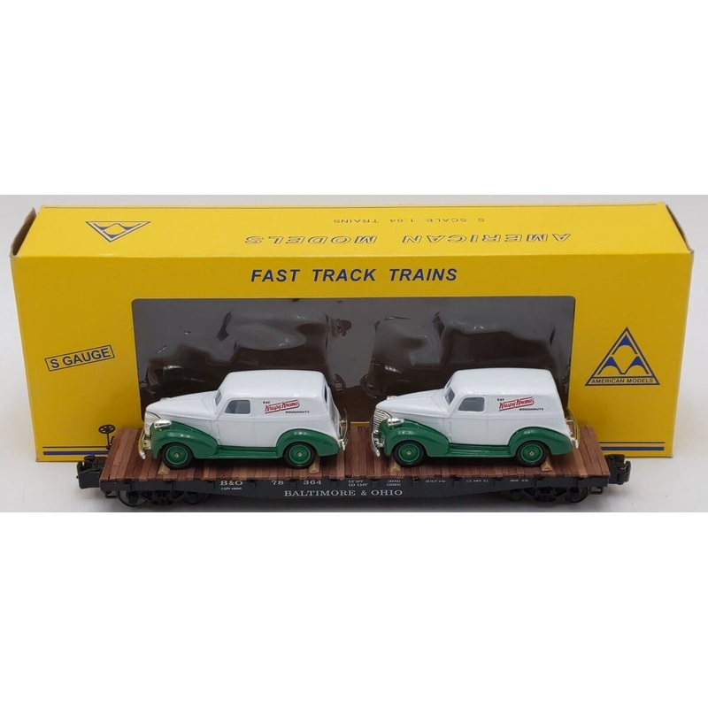 American Models 78364 The Central Ohio Krispy Kreme Vans on B&O Flatcar EX/Box