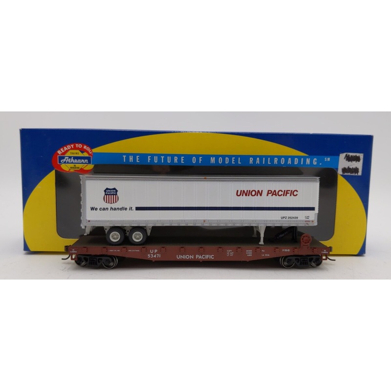 Athearn 92071 HO Union Pacific 50′ Flatcar w/45′ Trailer #53471 LN/Box
