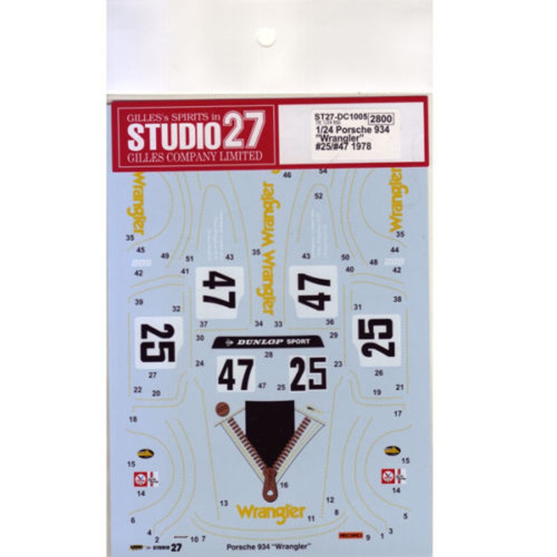 Studio27 ST27-DC1005 Porsche 934 Wrangler #25/#47 1978 Decal for Tamiya 1/24
