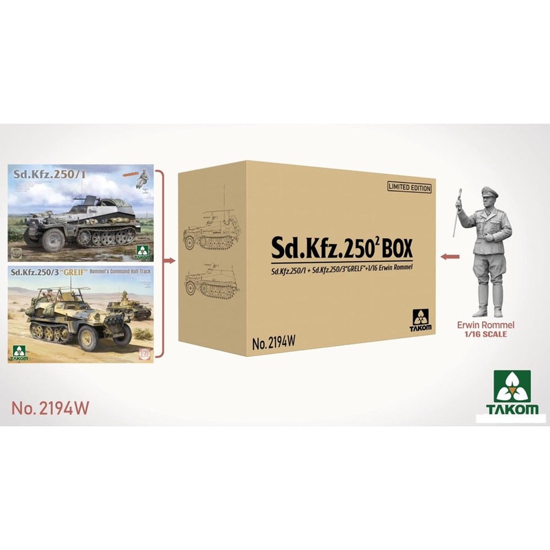 Takom 2194W 1/35 Sd.Kfz 250/1 + Sd.Kfz 250/3 Greif Rommel Command Half-Track + 1/16 Erwin Rommel