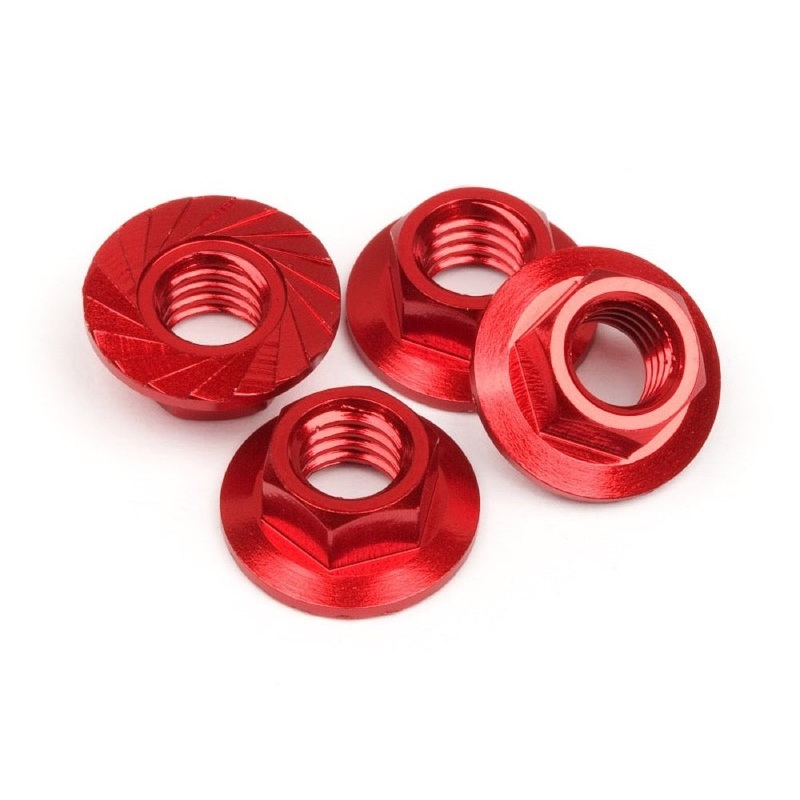 HPI 87269 Serrated Flange Nut M4 (Red/4Pc)