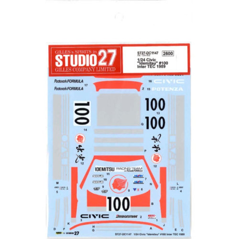 Studio27 ST27-DC1147 Honda Civic Idemitsu #100 Inter TEC Decal for Aoshima 1/24