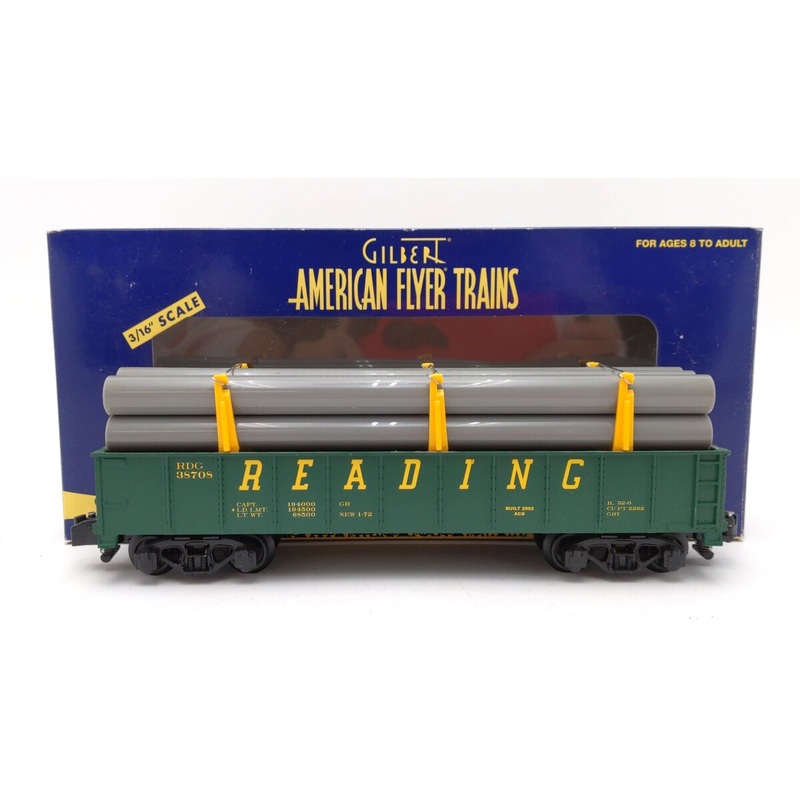 American Flyer 6-48526 S Scale Reading Gondola With Pipes Load #38708 LN/Box