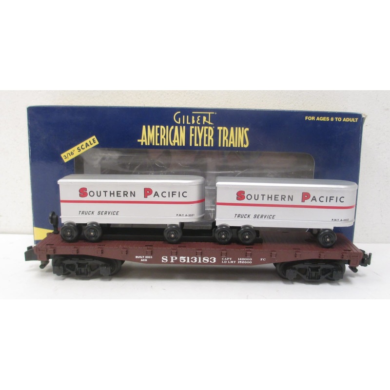 American Flyer 6-48532 S Gauge Southern Pacific Flatcar w/Piggyback Trailers NIB