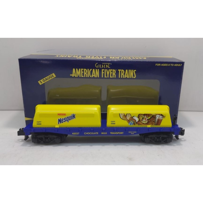 American Flyer 6-48537 S Gauge Nestle Nesquik Flatcar W/Milk Containers LN/Box