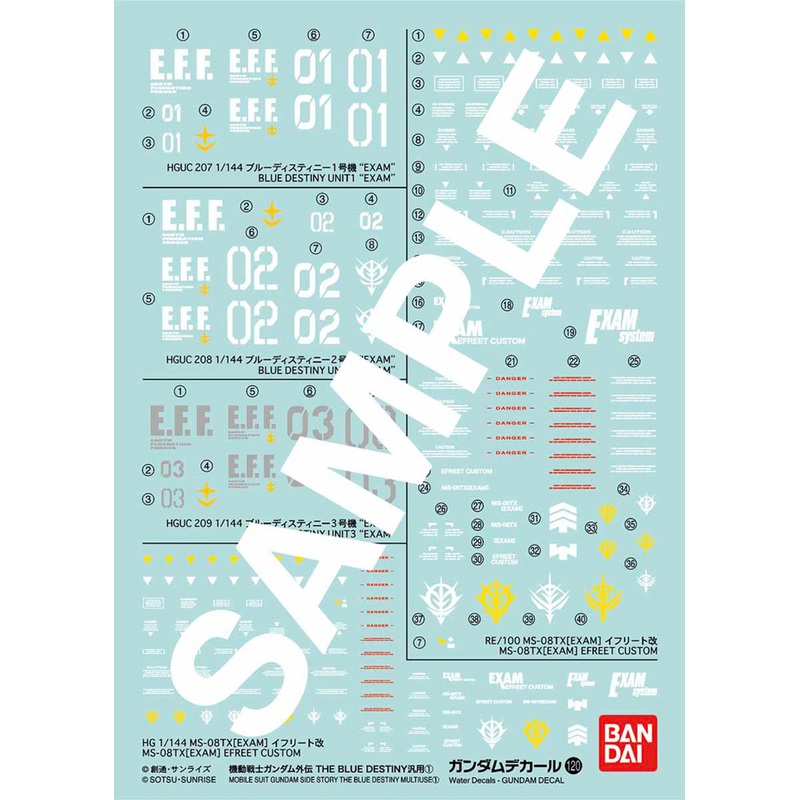 Bandai Gundam Decal No.120 for 1/100 & 1/144 Gundam Gaiden The Blue Destiny Series 1 (249191)