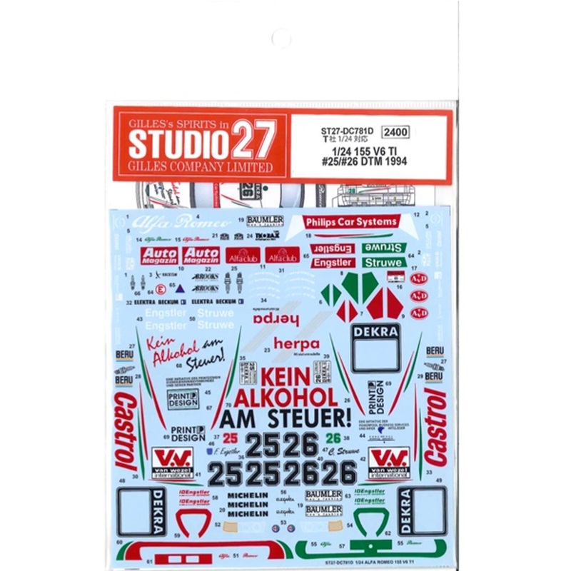 Studio27 ST27-DC781D 155 V6 TI #25/#26 DTM 1994 Decal for Tamiya 1/24