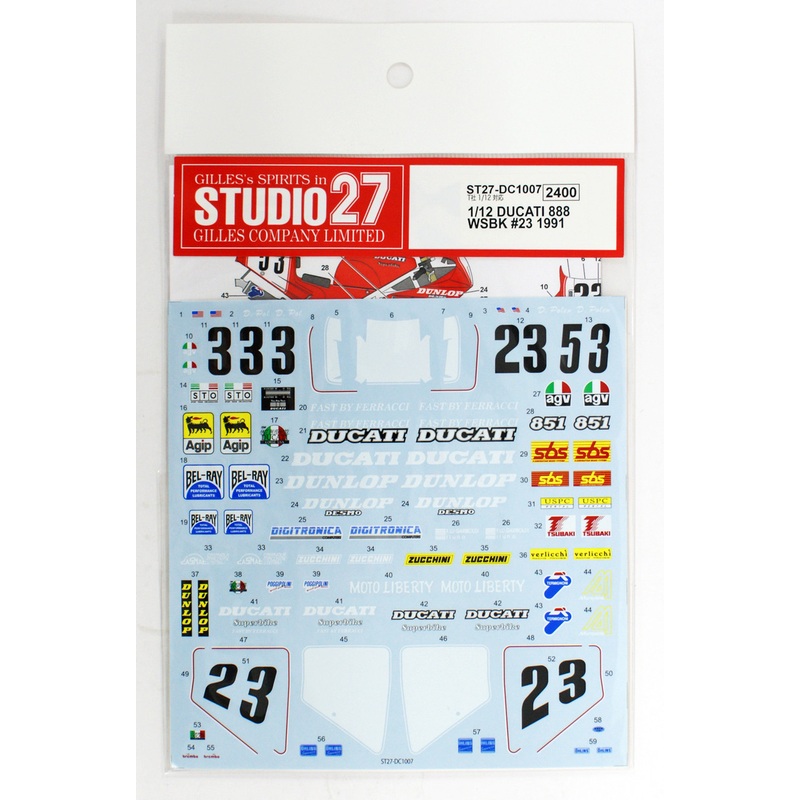 Studio27 ST27-DC1007 Ducati 888 WSBK #23 1991 Decal for Tamiya 1/12