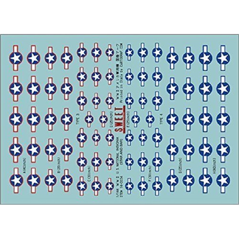 Sweet Decal No.34 Decals WWII U.S. National Insignia For 1/144 Scale Model Kit