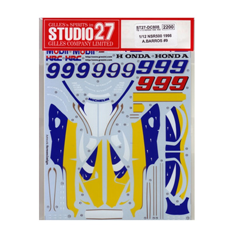 Studio27 ST27-DC808 NSR500 1998 A.Barros #9 Decal for Tamiya 1/12