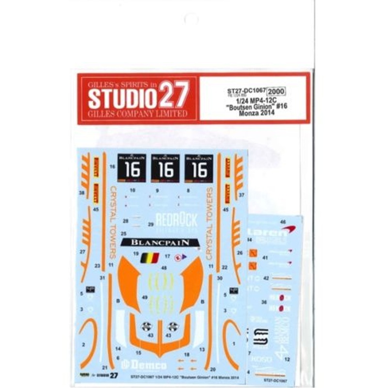 Studio27 ST27-DC1067 McLaren MP4-12C Boutsen Ginion #16 Decal for Fujimi 1/24