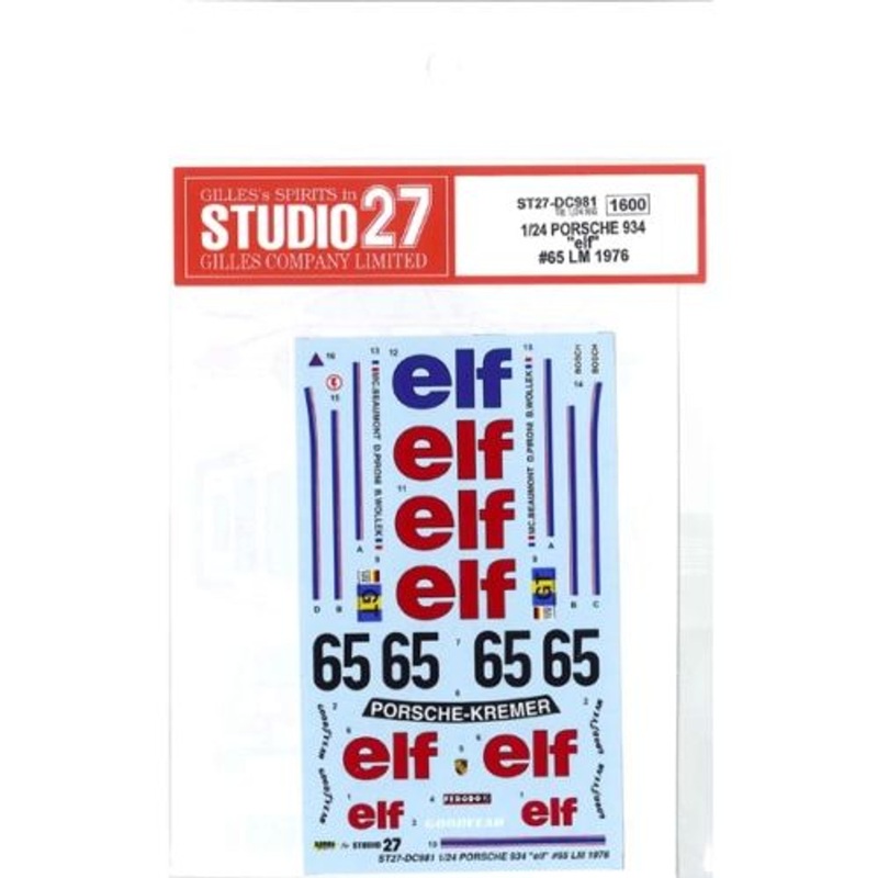 Studio27 ST27-DC981 Porsche 934 elf #65 LM 1976 Decal for Tamiya 1/24