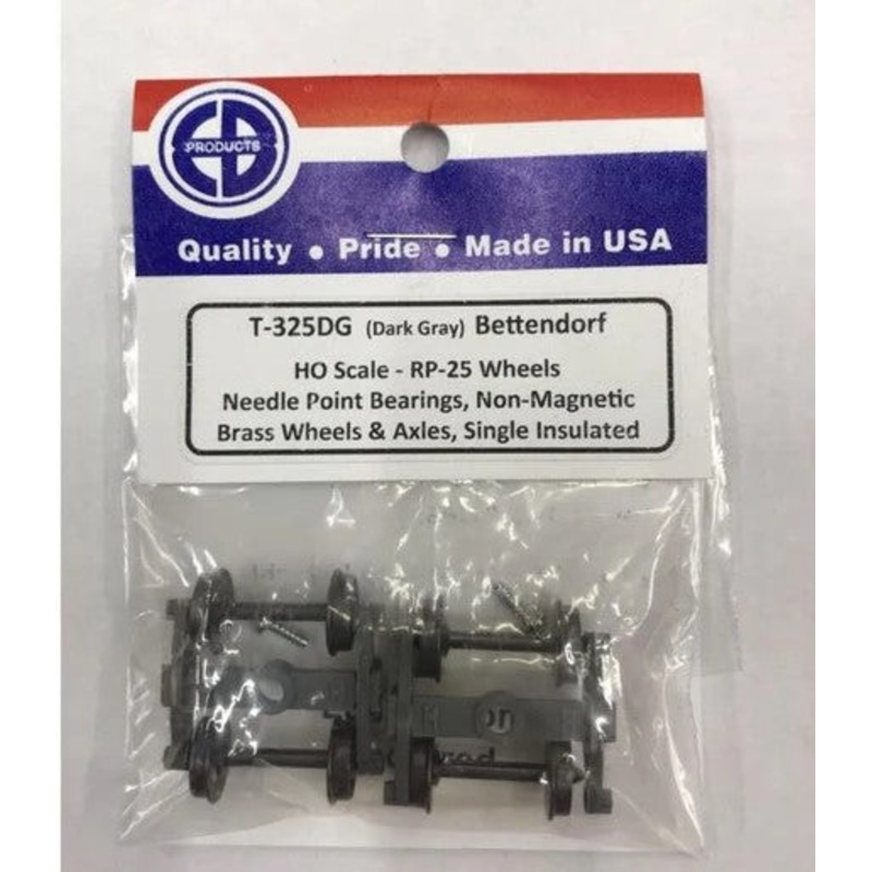 EB Products T-125DG HO Bettendorf RP 25 Trucks w/Smooth Black Wheels (Pack of 2)